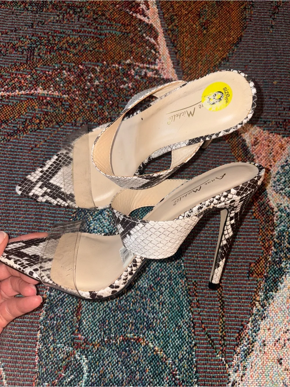 Anne Michelle Black and White Snake-Print Stiletto Mules - Picture 1 of 4